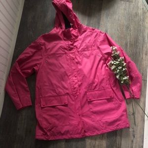 Lands End | Pink Raincoat w/ Navy Zipper